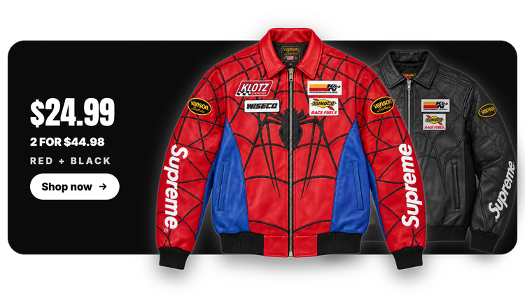 Ad card showing Red and Black jackets, $24.99 each or two for $44.98